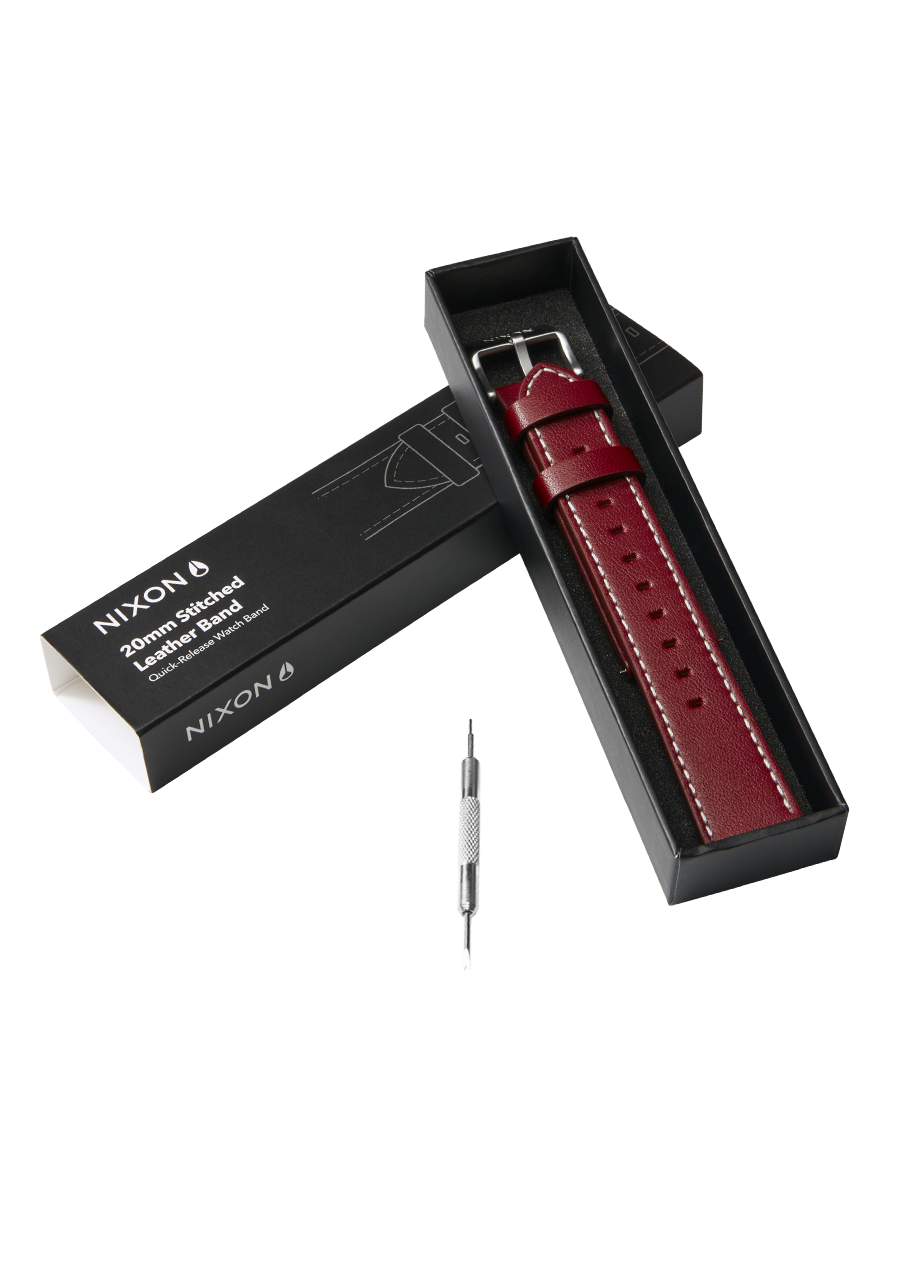 20mm Stitched Leather Band - Cranberry View 4